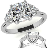 Cushion and Half Moon Moissanite Cathedral Engagement Ring