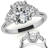 Oval and Half Moon Moissanite Cathedral Engagement Ring
