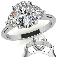 Oval and Half Moon Moissanite Cathedral Engagement Ring