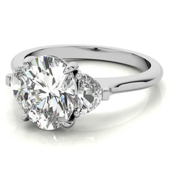 Oval and Half Moon Moissanite Cathedral Engagement Ring