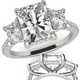 Emerald / Radiant and Trapezoid 3-Stone Moissanite Engagement Ring