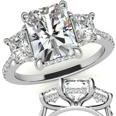 Emerald / Radiant and Trapezoid 3-Stone Moissanite Engagement Ring