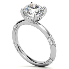 Round Lace Design Moissanite Engagement Ring with Claw Prongs