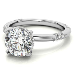 Round Lace Design Moissanite Engagement Ring with Claw Prongs