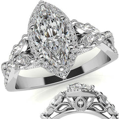 Split Shank Marquise Halo Antique Moissanite Engagement Ring