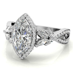 Split Shank Marquise Halo Antique Moissanite Engagement Ring
