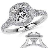 Cushion Moissanite Split Shank Halo Engagement Ring
