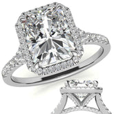 Emerald / Radiant Moissanite Split Shank Halo Engagement Ring