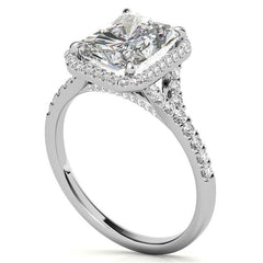 Emerald / Radiant Moissanite Split Shank Halo Engagement Ring