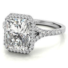 Emerald / Radiant Moissanite Split Shank Halo Engagement Ring