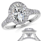 Oval Moissanite Split Shank Halo Engagement Ring