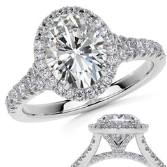 Oval Moissanite Split Shank Halo Engagement Ring