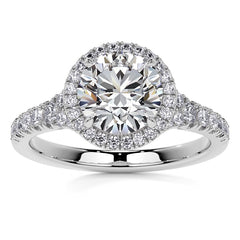 Round Brilliant Moissanite Split Shank Halo Engagement Ring