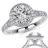 Round Brilliant Moissanite Split Shank Halo Engagement Ring