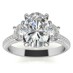 Oval and Half Moon Moissanite Pave Engagement Ring