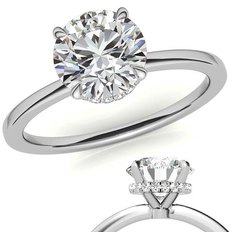 Diamond Collar 4-Prong Round Brilliant Moissanite Engagement Ring