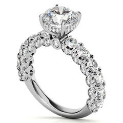 Round Pave Semi-Eternity Moissanite Engagement Ring