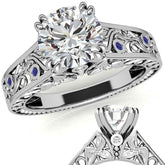 Double Prong Round Floral Moissanite Engagement Ring