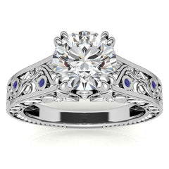 Double Prong Round Floral Moissanite Engagement Ring