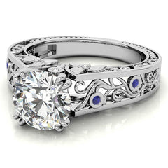 Double Prong Round Floral Moissanite Engagement Ring