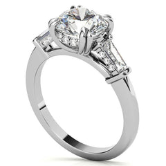 Round and Baguette Cathedral Moissanite Engagement Ring with Hidden Halo
