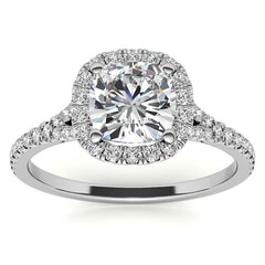 Petite Cushion Split Shank Moissanite Halo Engagement Ring