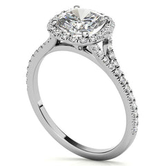 Petite Cushion Split Shank Moissanite Halo Engagement Ring