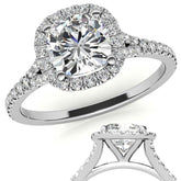 Petite Cushion Split Shank Moissanite Halo Engagement Ring