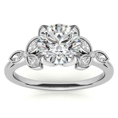 Round and Marquise Petal Moissanite Engagement Ring with Tulip Prongs