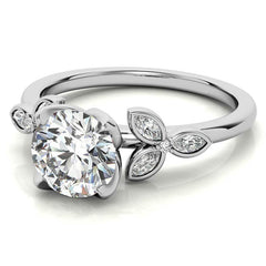 Round and Marquise Petal Moissanite Engagement Ring with Tulip Prongs