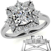 Cushion and Marquise Halo Moissanite Engagement Ring