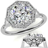 Antique Style Octagon Halo Round Brilliant Moissanite Cathedral Engagement Ring