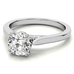 Milgrain Accented Double Prong Round Brilliant Moissanite Engagement Ring
