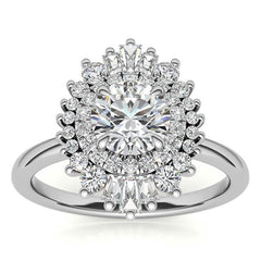 Round Brilliant Moissanite and Diamond Art Deco Style Halo Engagement Ring