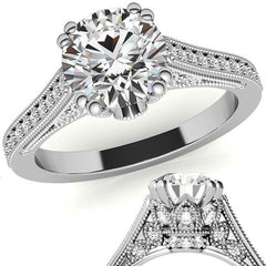 Antique Round Crown Accent Moissanite Engagement Ring