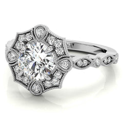 Fancy Scalloped Antique Inspired Halo Moissanite Engagement Ring