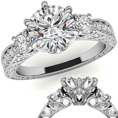 Antique Inspired Round 3-Stone Moissanite Engagement Ring