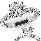 Round Pave U-Prong Moissanite Engagement Ring with Hidden Halo