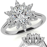 Round and Marquise Floral Moissanite Engagement Ring