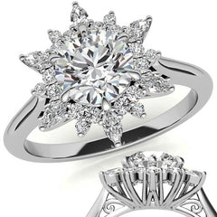 Round and Marquise Floral Moissanite Engagement Ring