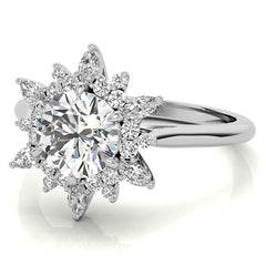 Round and Marquise Floral Moissanite Engagement Ring
