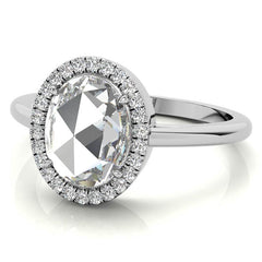 Rose cut Oval Moissanite Halo Engagement Ring
