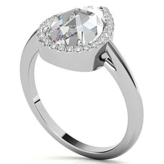 Rose cut Pear Moissanite Halo Engagement Ring