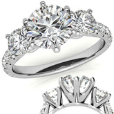 Round Brilliant Moissanite 3-Stone 6 Prong Crown Engagement Ring