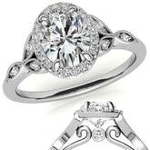 Oval Halo Moissanite Engagement Ring with Marquise Style Accents