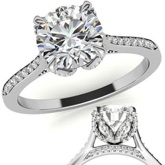Round Brilliant Moissanite Engagement Ring With Diamond Accented Tulip Prongs