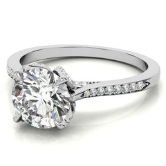 Round Brilliant Moissanite Engagement Ring With Diamond Accented Tulip Prongs
