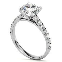Round Brilliant Moissanite Cathedral Engagement Ring With Claw Prongs