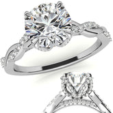 Round Brilliant Moissanite Infinity Twist Style Engagement Ring With Diamond Accented Tulip Prongs