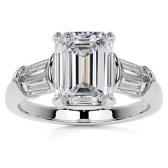 Emerald / Radiant and Baguette Moissanite Engagement Ring